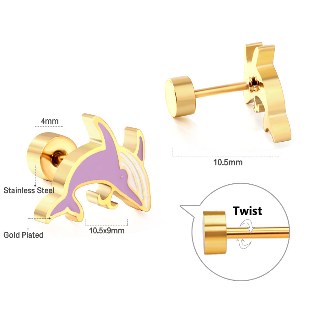 Hypoallergenic Girls Stainless Steel Shark Spiral Stud Earrings enamel kids Earrings