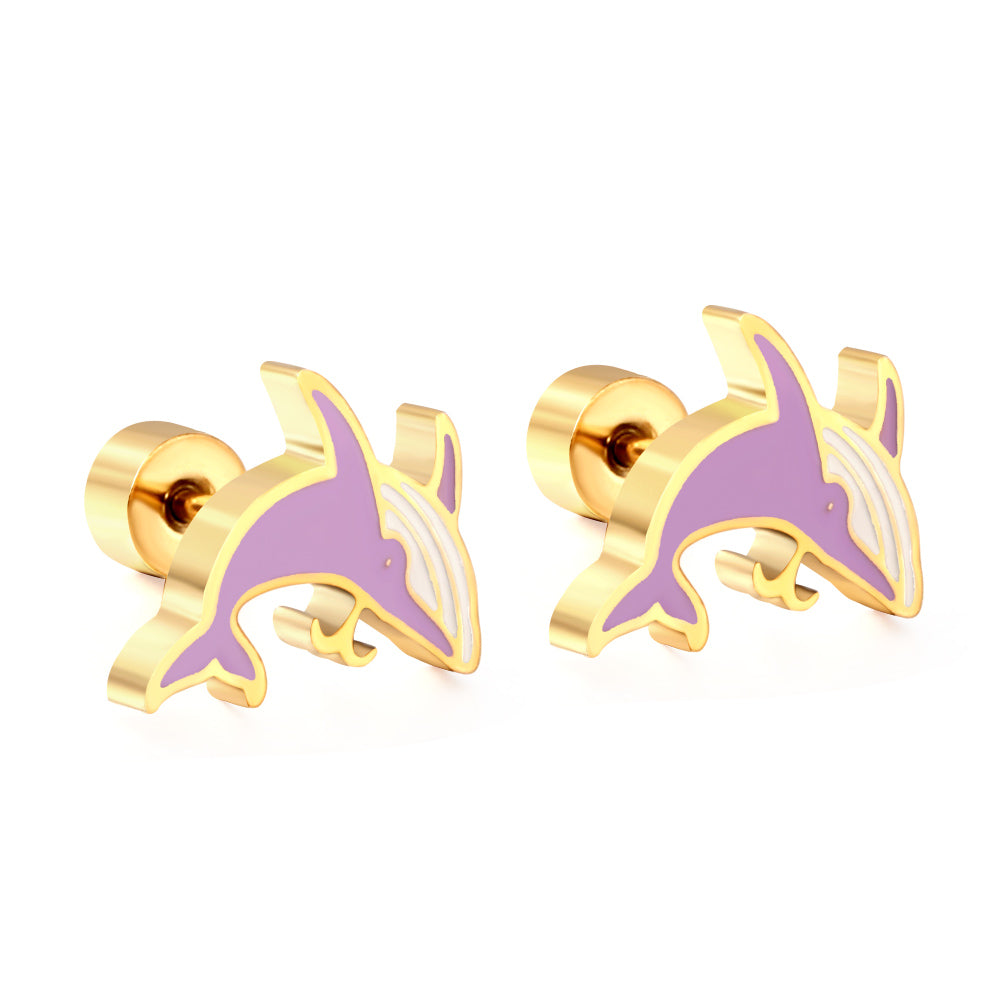 Hypoallergenic Girls Stainless Steel Shark Spiral Stud Earrings enamel kids Earrings