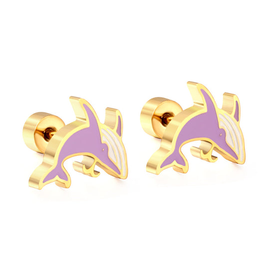Hypoallergenic Girls Stainless Steel Shark Spiral Stud Earrings enamel kids Earrings