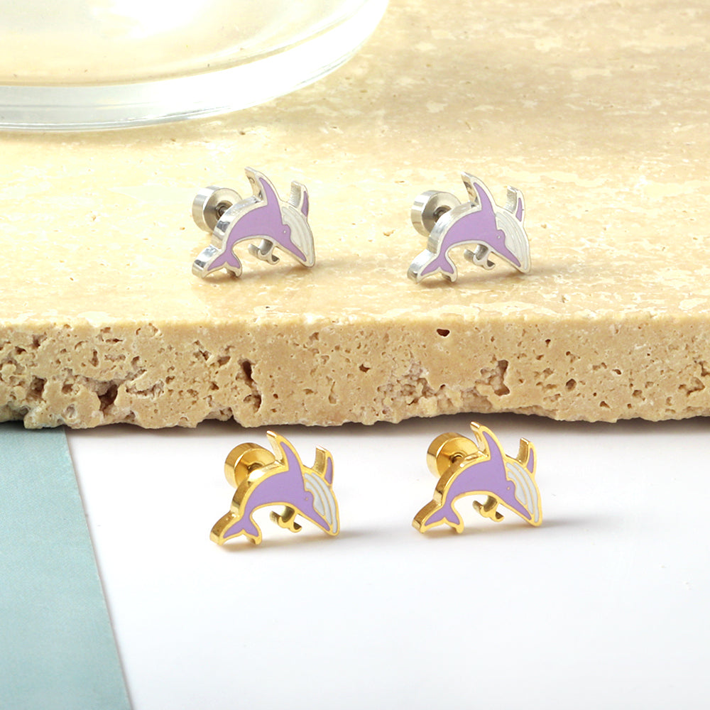 Hypoallergenic Girls Stainless Steel Shark Spiral Stud Earrings enamel kids Earrings
