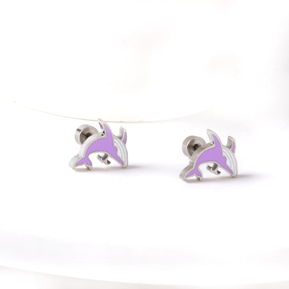 Hypoallergenic Girls Stainless Steel Shark Spiral Stud Earrings enamel kids Earrings