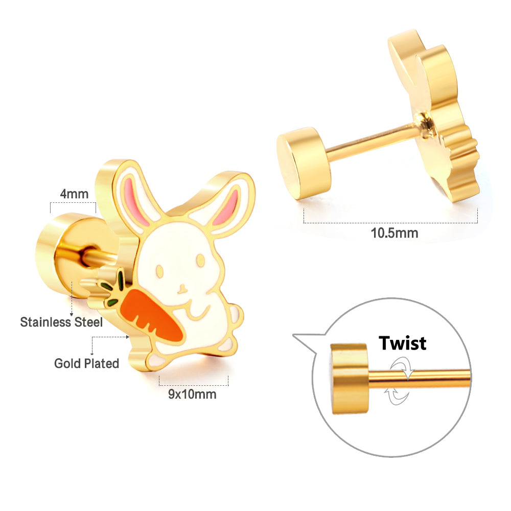 Stainless Steel Plug Mixed Color Rabbit Holding Radish Stud Earrings