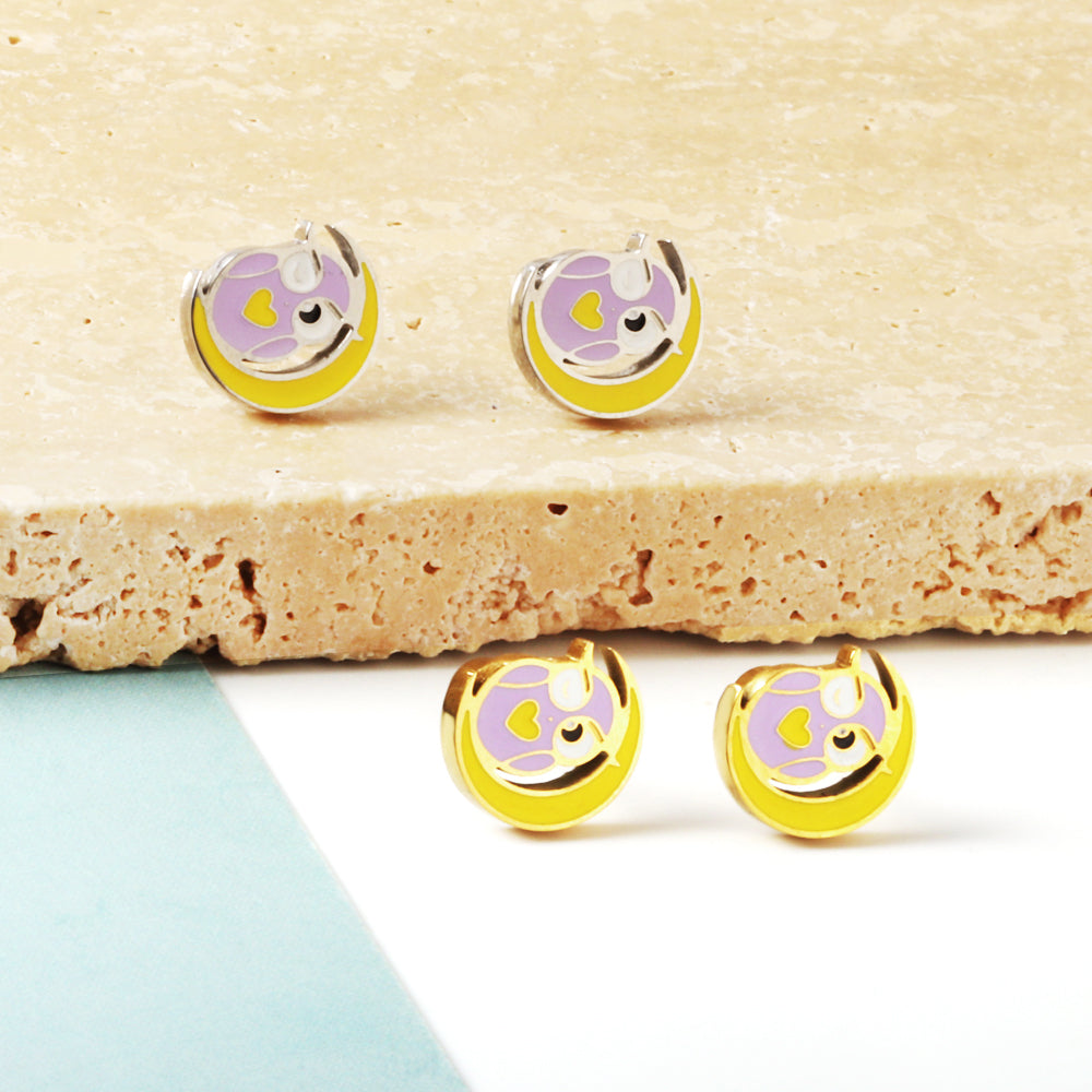 Hypoallergenic Stainless Steel Owl Spiral Stud enamel kids Earrings girls jewelry