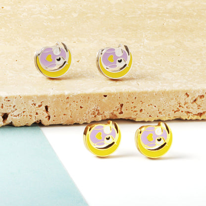 Hypoallergenic Stainless Steel Owl Spiral Stud enamel kids Earrings girls jewelry