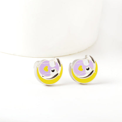 Hypoallergenic Stainless Steel Owl Spiral Stud enamel kids Earrings girls jewelry