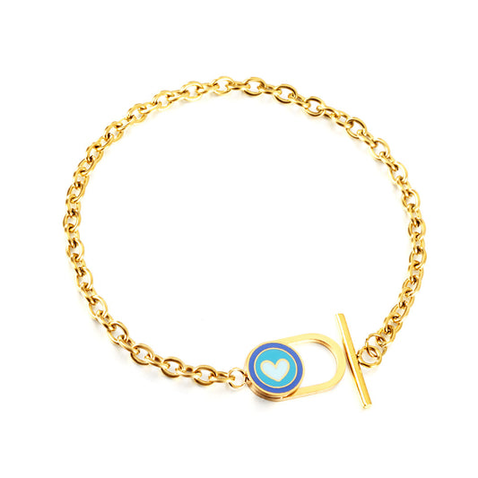 Stainless Steel Oval Hollow Round Mixed Color With Heart-shaped Accessory Bracelet