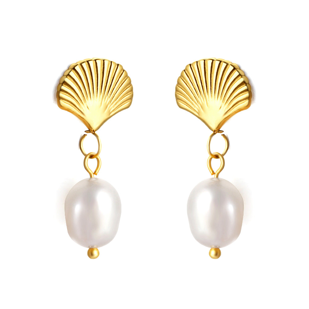 Fan + White Pearl Earrings