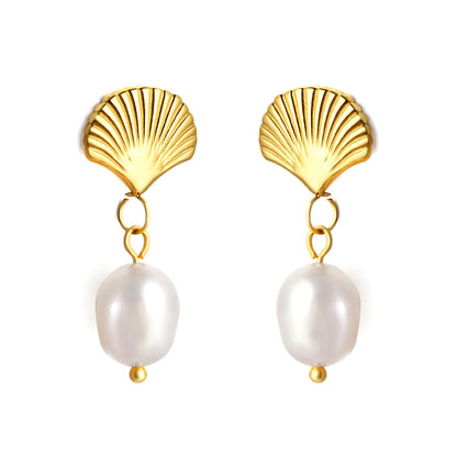 Fan + White Pearl Earrings