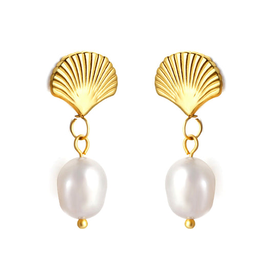 Fan + White Pearl Earrings