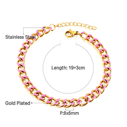 Stainless Steel Pink Drip Oil Bracelet Chain