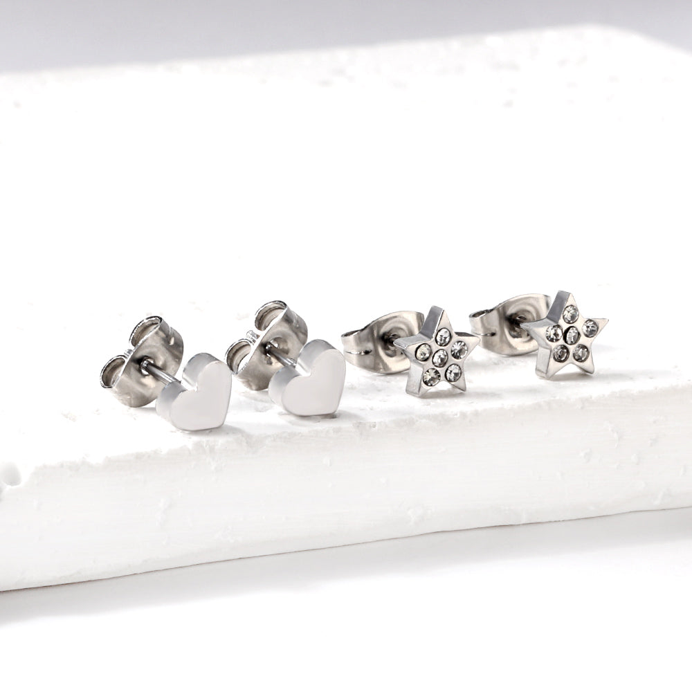 Pentagram + Heart Cut Earrings with Diamonds