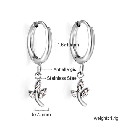 1.6x10mm circle with leaf white diamond stud earrings