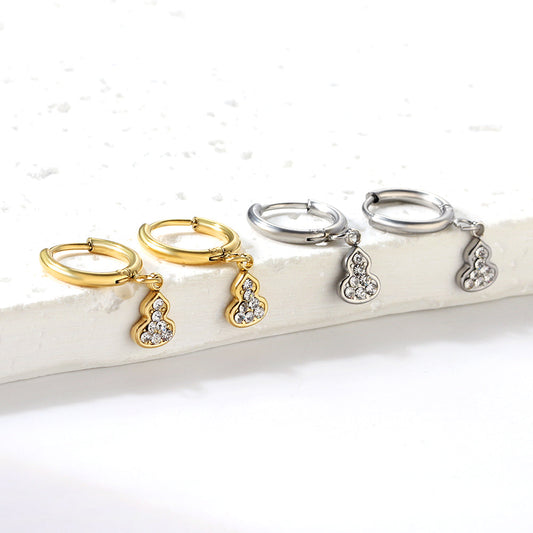 1.6x10mm circle with gourd white diamond stud earrings