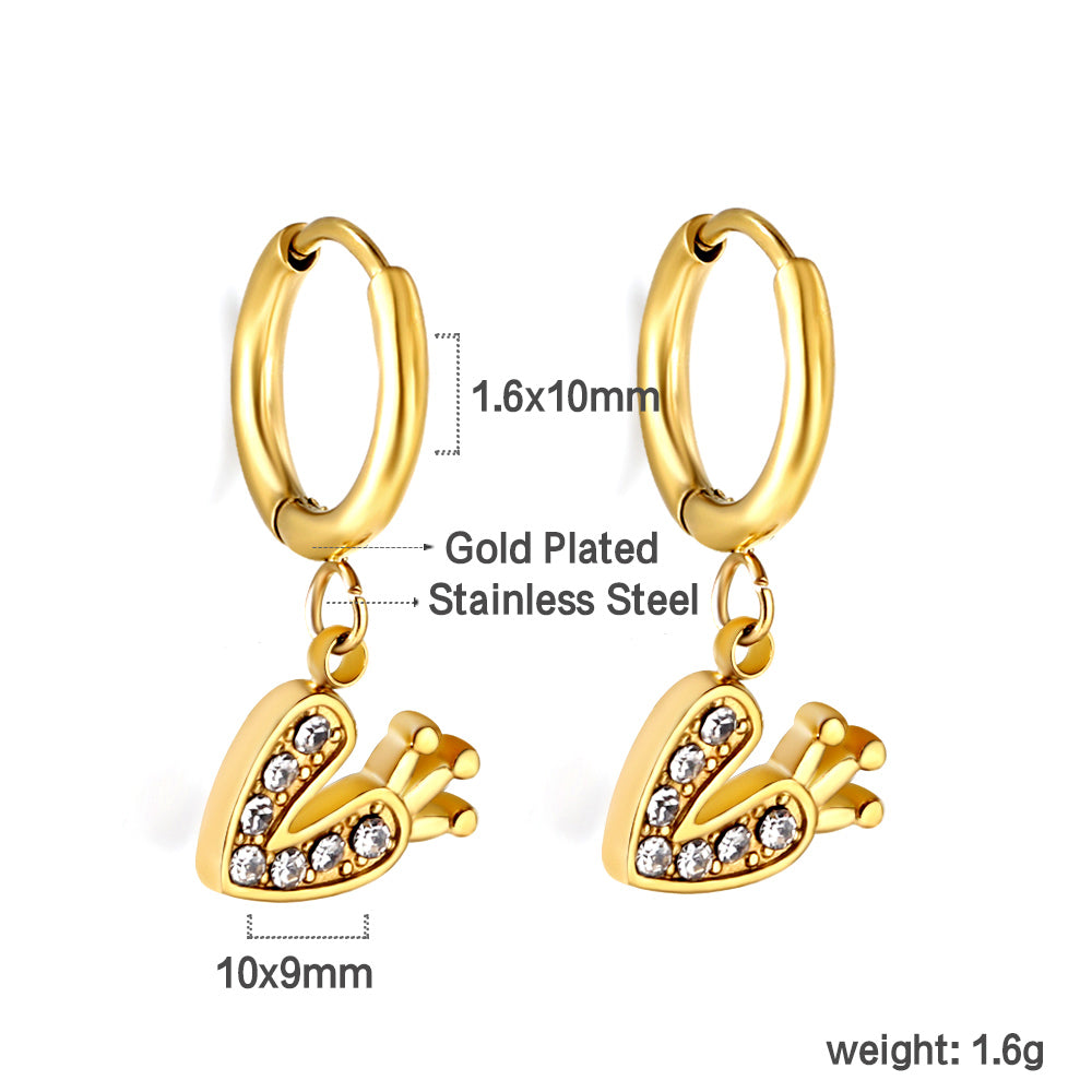 1.6x10mm Circle with Heart Crown White Diamond Stud Earrings
