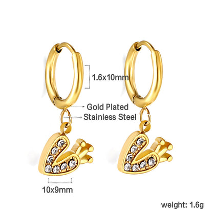 1.6x10mm Circle with Heart Crown White Diamond Stud Earrings