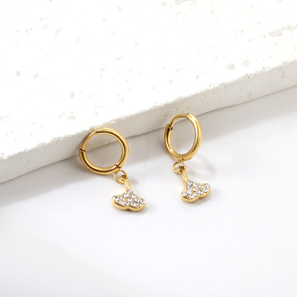 1.6x10mm circle fan white diamond stud earrings