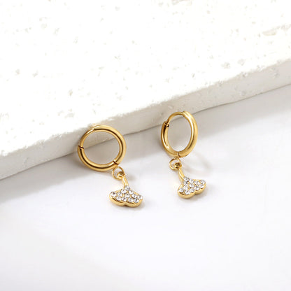 1.6x10mm circle fan white diamond stud earrings