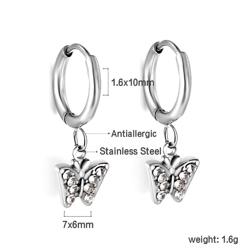 1.6x10mm circle with butterfly white diamond stud earrings