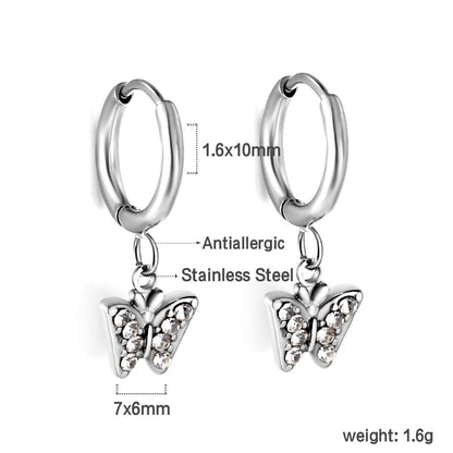 1.6x10mm circle with butterfly white diamond stud earrings