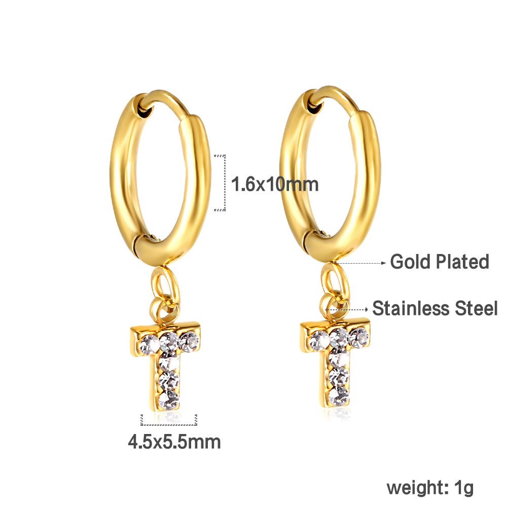 1.6x10mm circle with T-shaped white diamond stud earrings