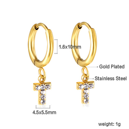 1.6x10mm circle with T-shaped white diamond stud earrings