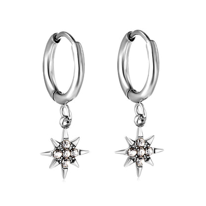 1.6x10mm circle with lucky star white diamond stud earrings