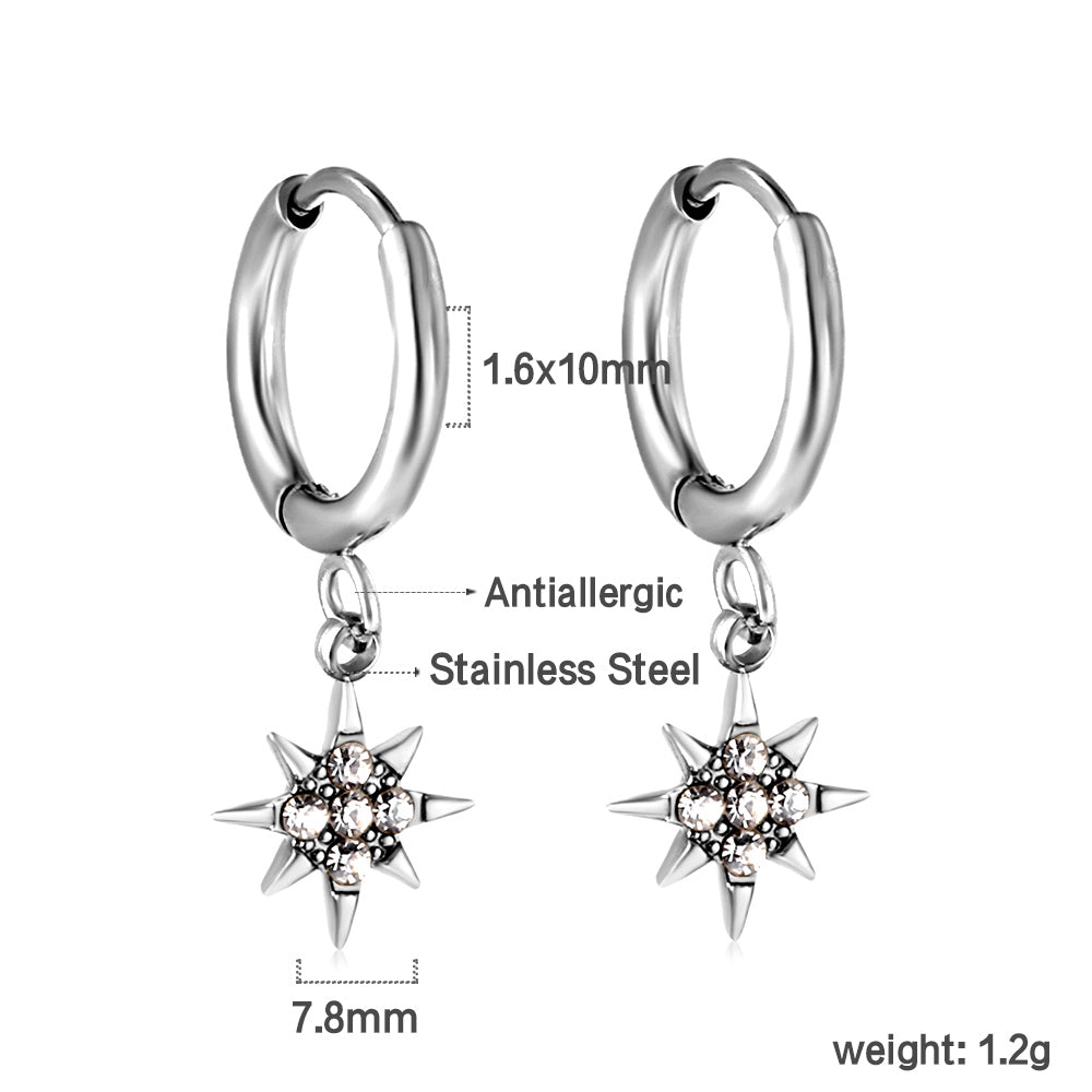 1.6x10mm circle with lucky star white diamond stud earrings