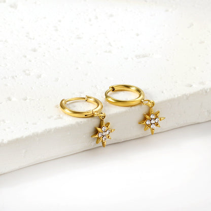 1.6x10mm circle with lucky star white diamond stud earrings
