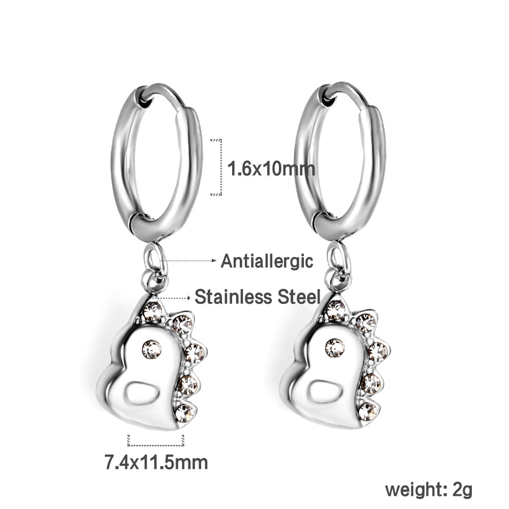 1.6x10mm circle with small dinosaur white diamond stud earrings