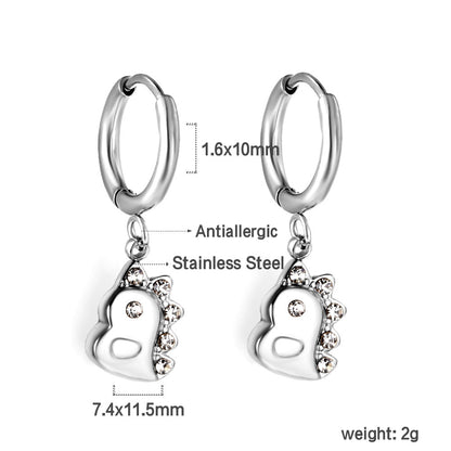 1.6x10mm circle with small dinosaur white diamond stud earrings