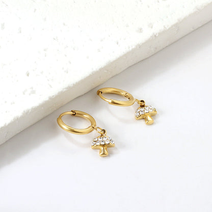 1.6x10mm circle with mushroom white diamond stud earrings