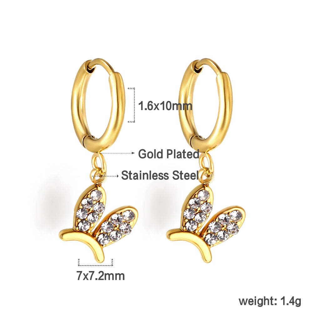 1.6x10mm circle with rabbit headdress white diamond stud earrings