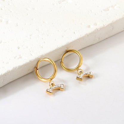 1.6x10mm circle with bone white diamond stud earrings