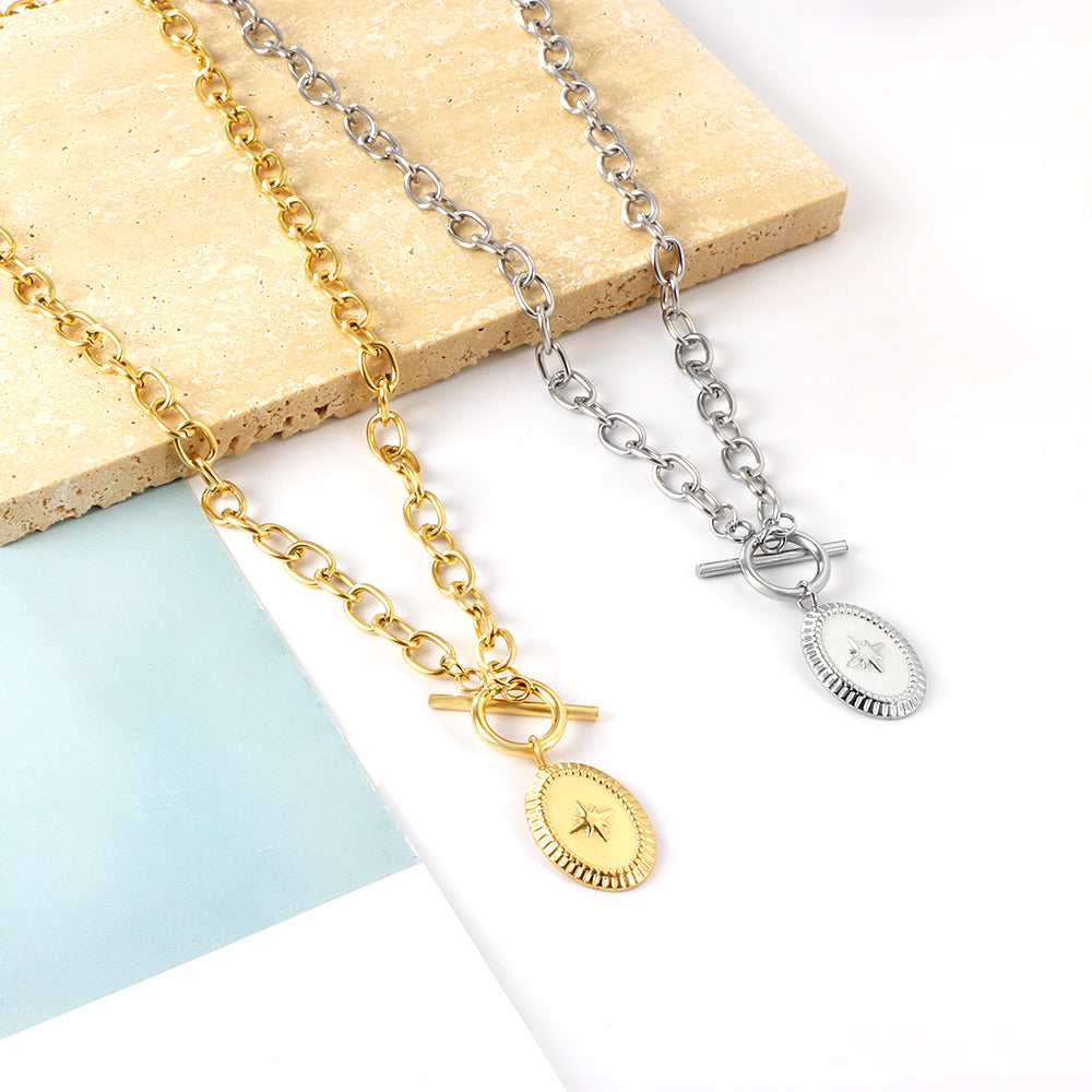 Wholesale Girls Kids Jewelry Stainless Steel Oval with Lucky Star Accessories Necklace