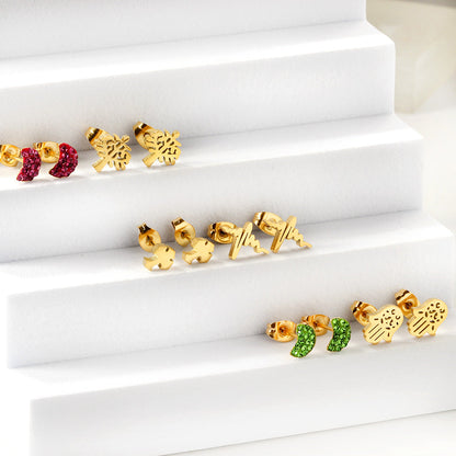 Six Pairs Mixed Snap Cut Current / Sticky White Clay Moon Stud Earrings gold color