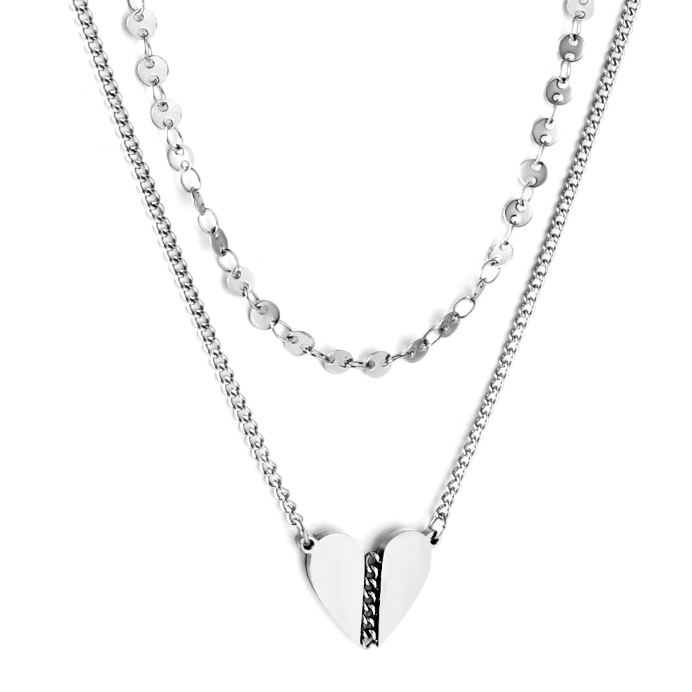 Girls Jewelry Stainless Steel Heart-shaped Accessory + Chain Double Chain Necklace