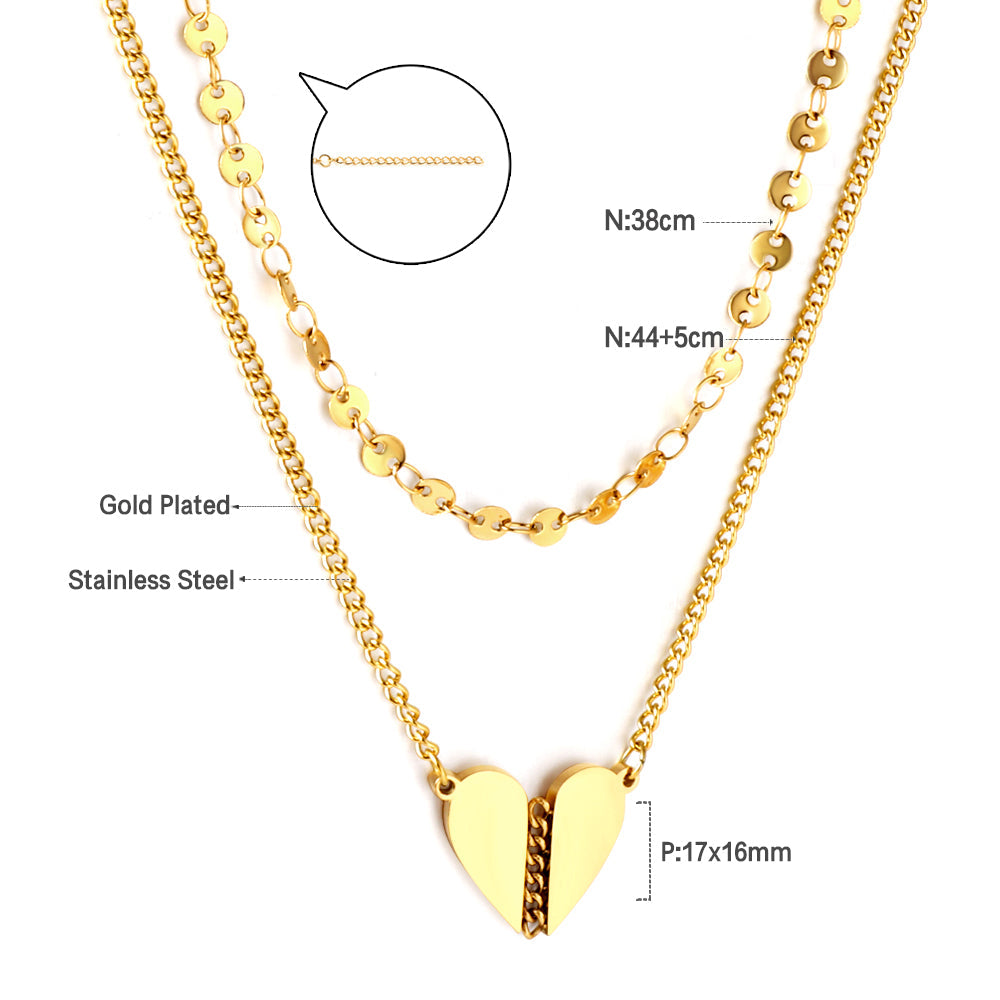 Girls Jewelry Stainless Steel Heart-shaped Accessory + Chain Double Chain Necklace