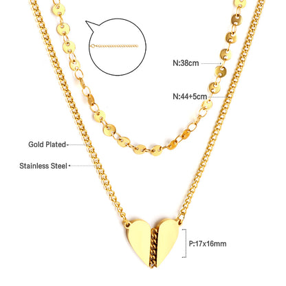 Girls Jewelry Stainless Steel Heart-shaped Accessory + Chain Double Chain Necklace