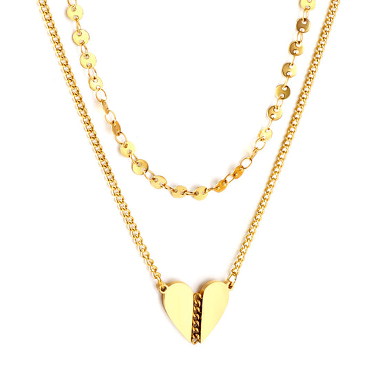 Girls Jewelry Stainless Steel Heart-shaped Accessory + Chain Double Chain Necklace