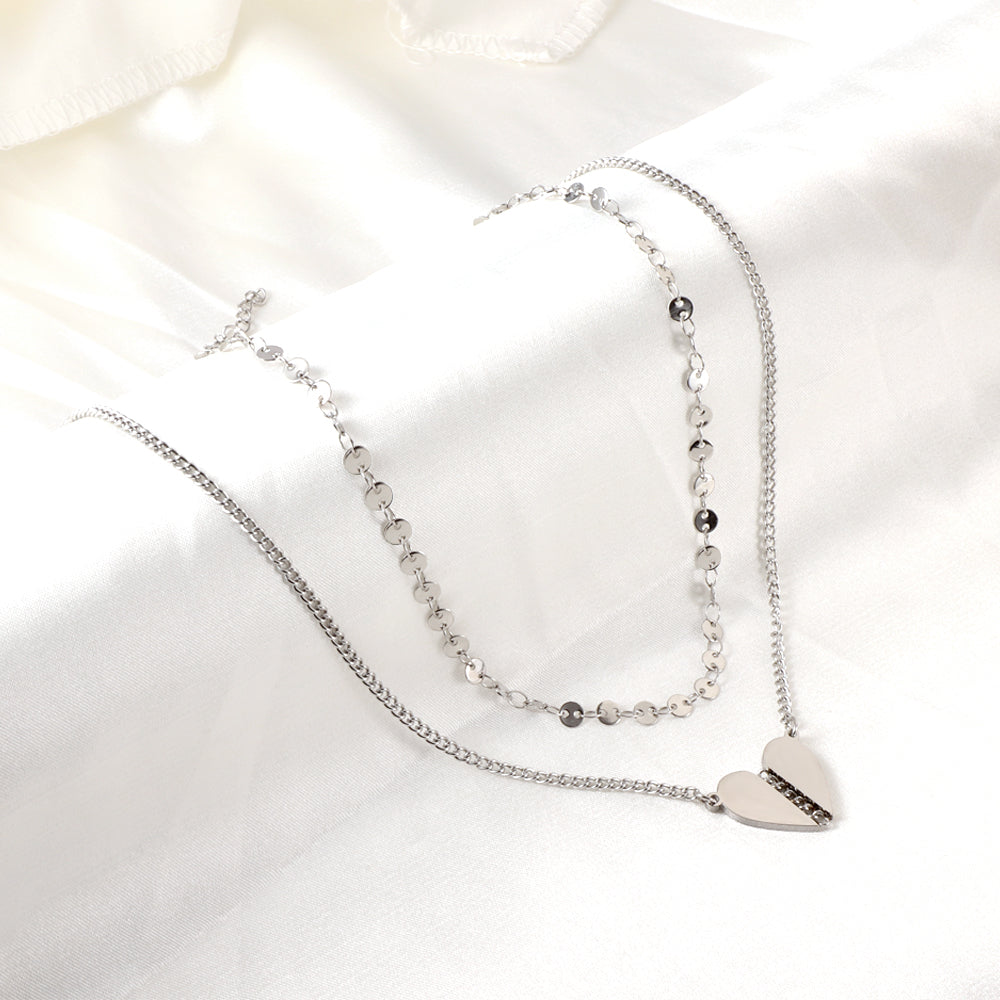 Girls Jewelry Stainless Steel Heart-shaped Accessory + Chain Double Chain Necklace
