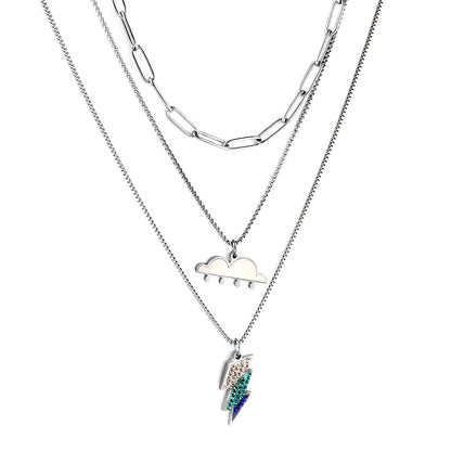 Girls Jewelry Stainless Steel Mixed Color Lightning + Cloud with Rain Accessories + Chain Three Chain Necklace