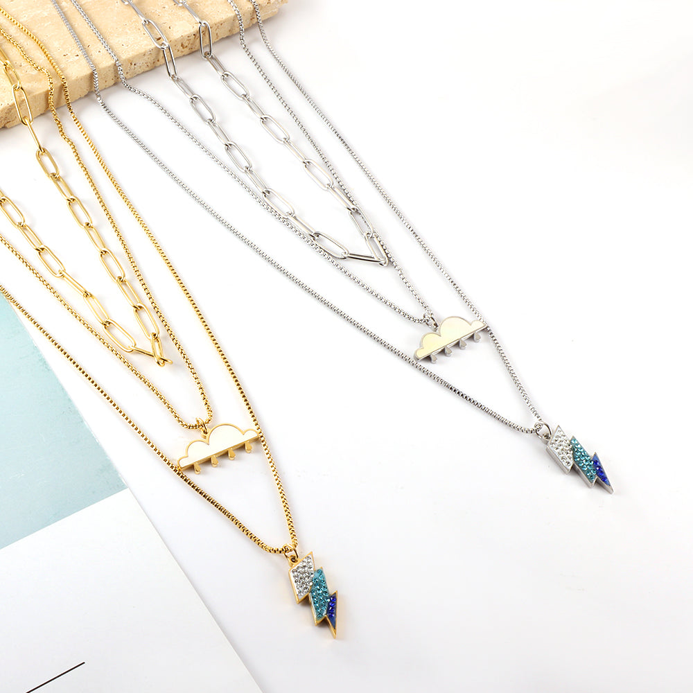 Girls Jewelry Stainless Steel Mixed Color Lightning + Cloud with Rain Accessories + Chain Three Chain Necklace