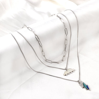 Girls Jewelry Stainless Steel Mixed Color Lightning + Cloud with Rain Accessories + Chain Three Chain Necklace