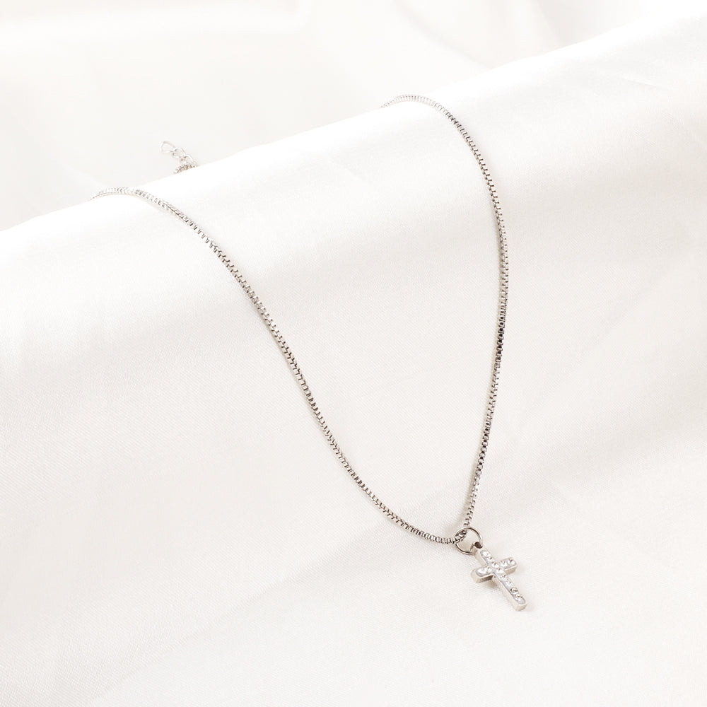 Stainless Steel Cross Accessory With Diamond Necklace