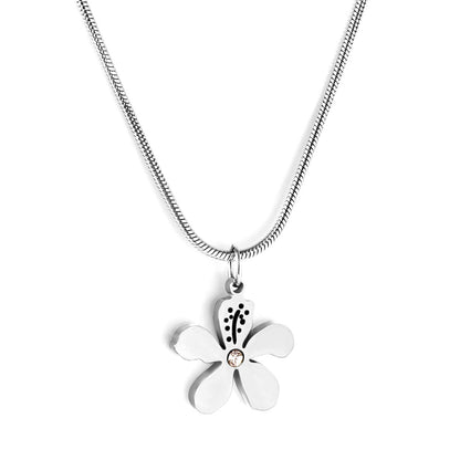 Stainless Steel Peach Blossom Accessory with Diamond Necklace