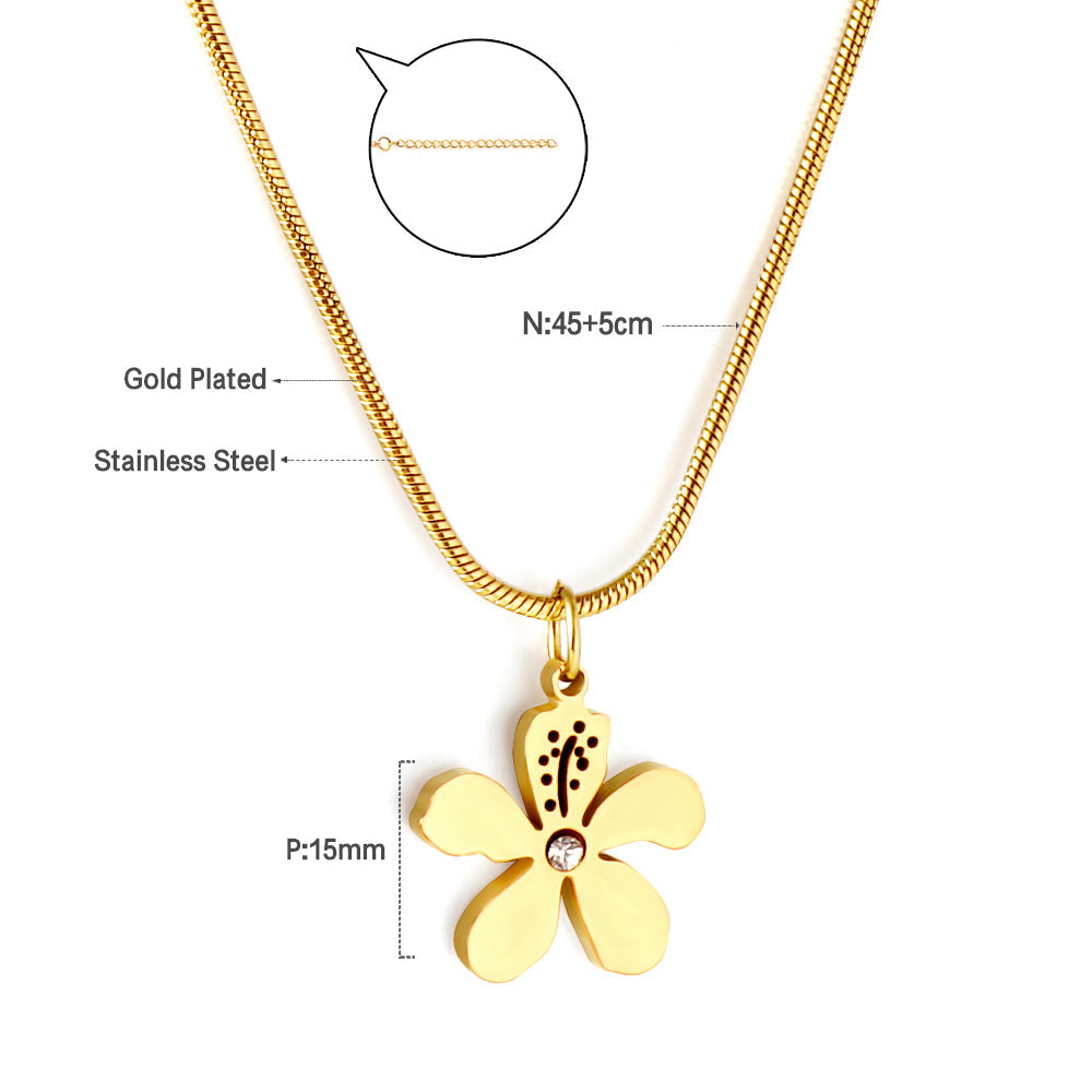 Stainless Steel Peach Blossom Accessory with Diamond Necklace