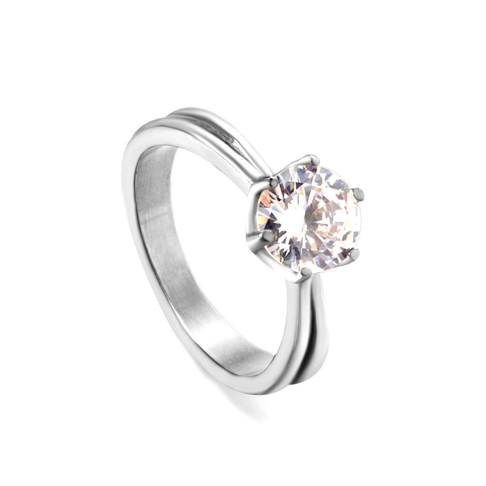 Plating new four claws white diamond ring simple glossy ring