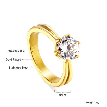 Plating new four claws white diamond ring simple glossy ring