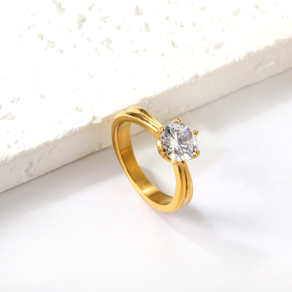 Plating new four claws white diamond ring simple glossy ring