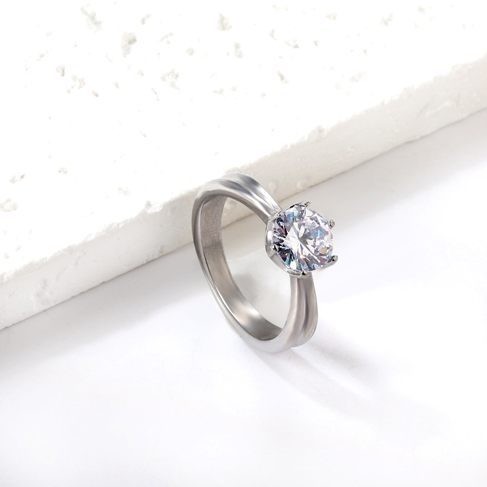 Plating new four claws white diamond ring simple glossy ring